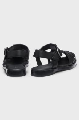 Fisherman-style sandals in leather with stacked logo, Black