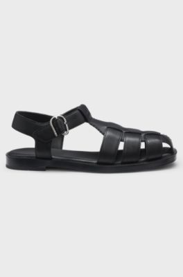 Fisherman-style sandals in leather with stacked logo, Black