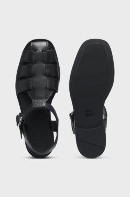 Fisherman-style sandals in leather with stacked logo, Black