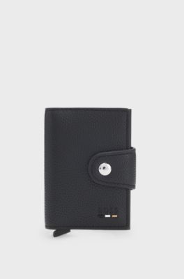 Card holder in grained leather with logo, Black