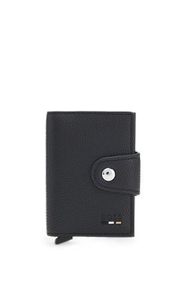 Card holder in grained leather with logo