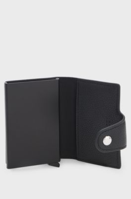 Card holder in grained leather with logo, Black