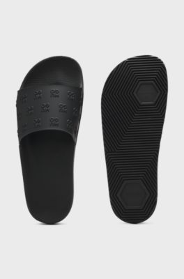 Slides with repeat stacked-logo uppers, Black