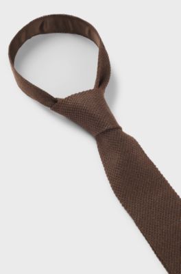 BOSS BY BECKHAM Tie in linen and tussah silk, Dark Brown