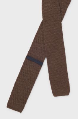 BOSS BY BECKHAM Tie in linen and tussah silk, Dark Brown