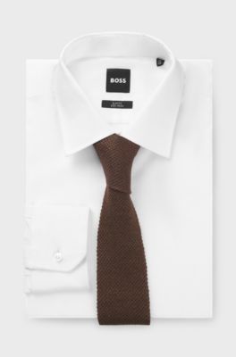BOSS BY BECKHAM Tie in linen and tussah silk, Dark Brown
