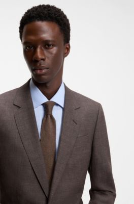BOSS BY BECKHAM Tie in linen and tussah silk, Dark Brown