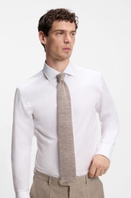 BOSS BY BECKHAM Tie in linen and tussah silk, Beige