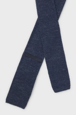 Cravate en lin et soie Tussah BOSS BY BECKHAM, Bleu fonc&eacute;