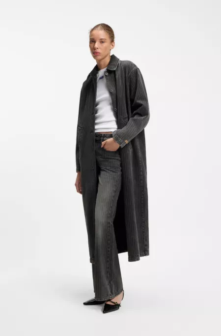Trench en denim noir délavé à rayures tennis