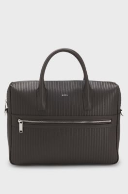 Borsa portadocumenti con motivo goffrato all-over, Marrone scuro