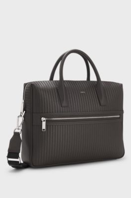 Borsa portadocumenti con motivo goffrato all-over, Marrone scuro