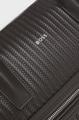 Borsa portadocumenti con motivo goffrato all-over, Marrone scuro