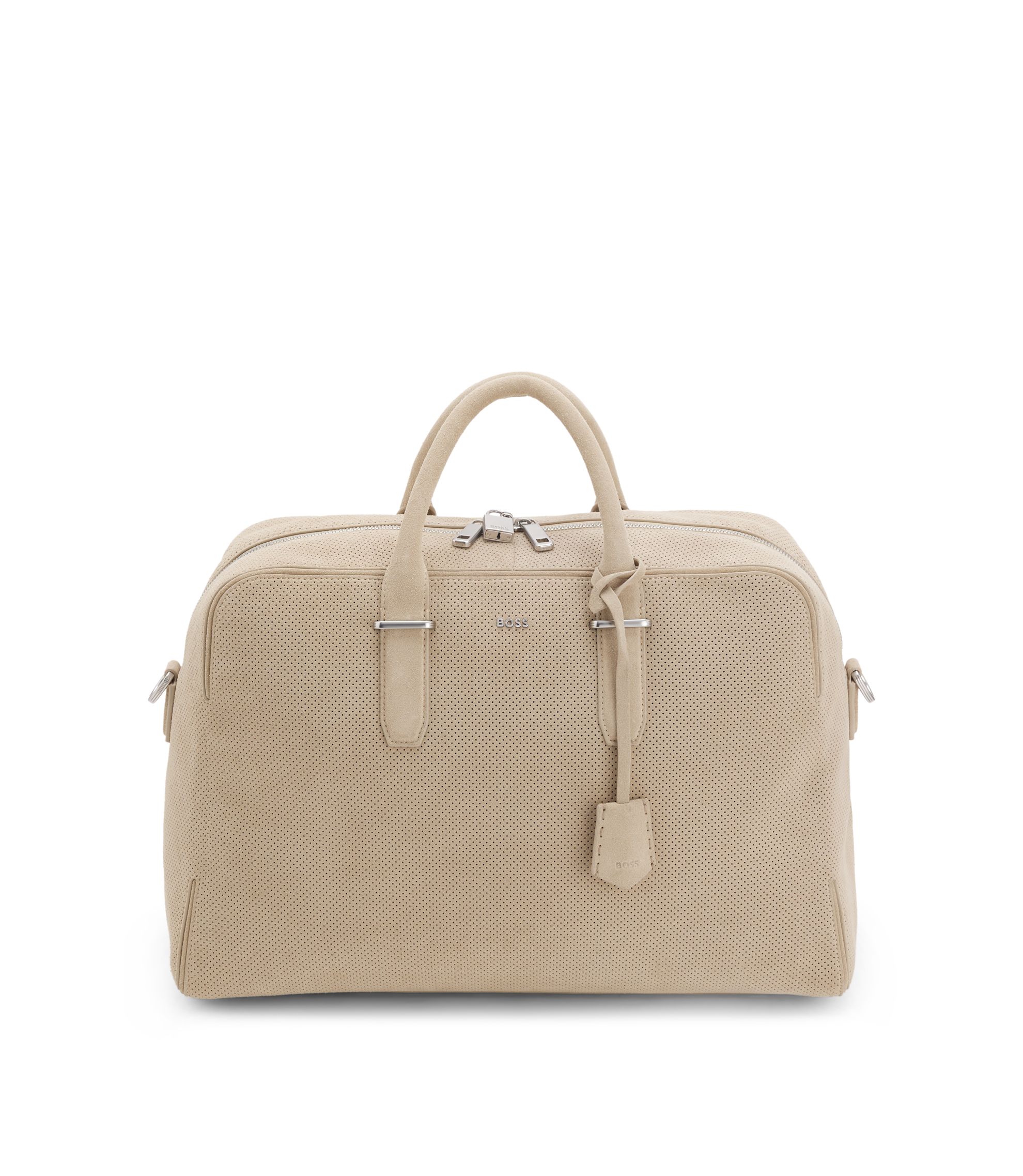 Weekender aus perforiertem Veloursleder mit metallenen Logo-Buchstaben