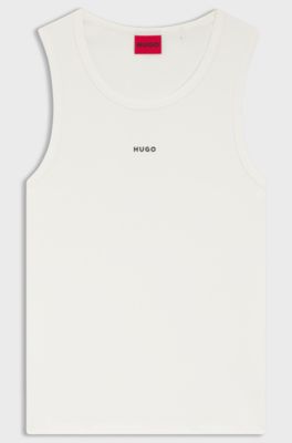 Stretch-cotton slim-fit tank top with contrast logo, Natural
