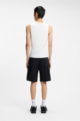 Stretch-cotton slim-fit tank top with contrast logo, Natural