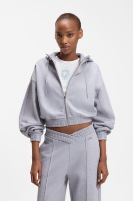 Relaxed-fit hoodie in cotton terry with barrel sleeves, Light Grey