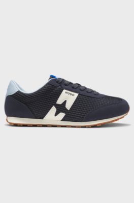 Sneakers in mesh con dettagli in pelle scamosciata sintetica, Blu scuro
