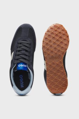 Mesh trainers with faux-suede trims, Dark Blue