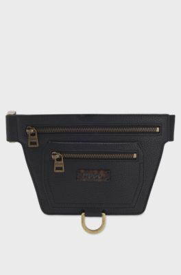 Grained belt bag with antique-gold-effect hardware, Black
