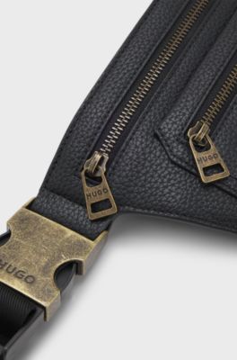 Grained belt bag with antique-gold-effect hardware, Black