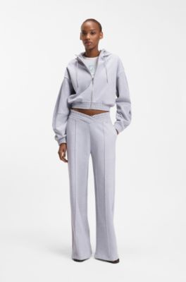  Relaxed-fit tracksuit bottoms in cotton with crossed waistband, Light Grey