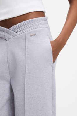  Relaxed-fit tracksuit bottoms in cotton with crossed waistband, Light Grey