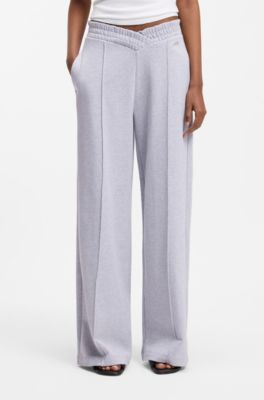  Relaxed-fit tracksuit bottoms in cotton with crossed waistband, Light Grey