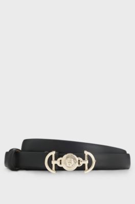Riem van Italiaans leer met Double B-monogramgesp, Zwart