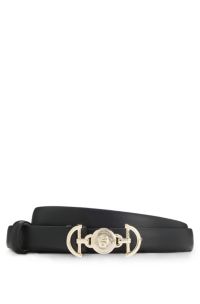Italian-leather belt with Double B monogram buckle, Black