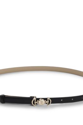 Italian-leather belt with Double B monogram buckle, Black