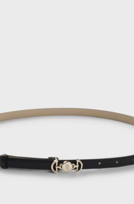 Italian-leather belt with Double B monogram buckle, Black