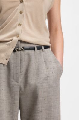 Cintura in pelle italiana con fibbia con monogramma Double B, Nero