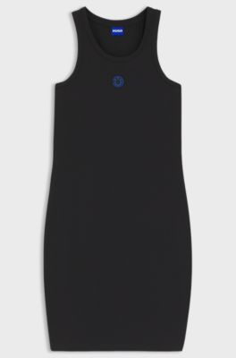 Stretch-cotton dress with Happy HUGO, Black