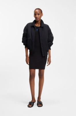 Stretch-cotton dress with Happy HUGO, Black