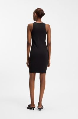 Stretch-cotton dress with Happy HUGO, Black