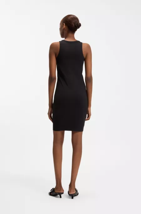 Stretch-cotton dress with Happy HUGO