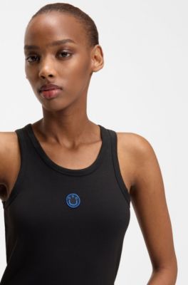 Stretch-cotton dress with Happy HUGO, Black