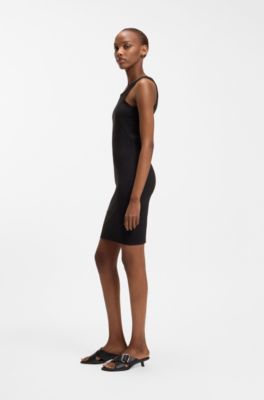 Stretch-cotton dress with Happy HUGO, Black