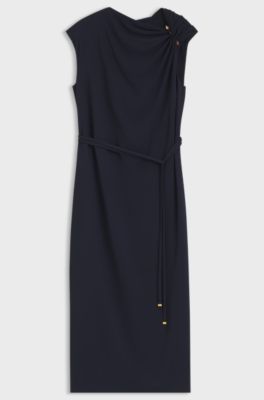 Midikleid mit gerafftem Schulterdetail, Dunkelblau