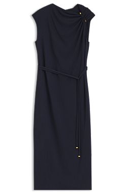 Midi-length dress with gathered shoulder detail