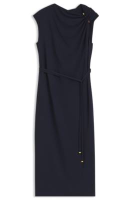 Midi-length dress with gathered shoulder detail 1
