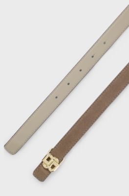 Reversible Italian-leather belt with light gold hardware, Brown / Beige