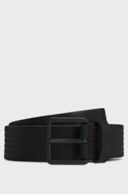 Leather belt with embossed logos, Black