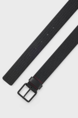 Leather belt with embossed logos, Black