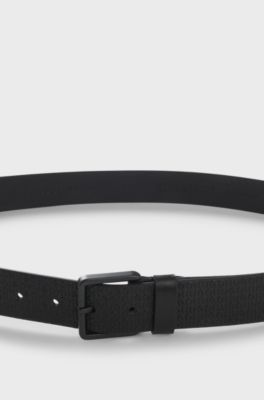 Leather belt with embossed logos, Black