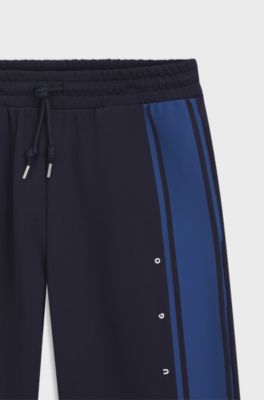 Bas de surv&ecirc;tement Relaxed en coton avec bande lat&eacute;rale, Bleu fonc&eacute;