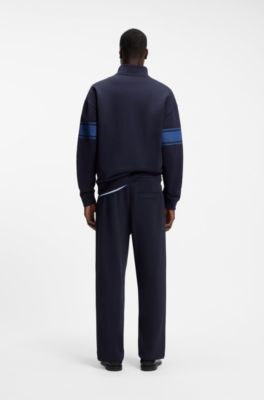 Relaxed-fit tracksuit bottoms in cotton with side stripe, Dark Blue
