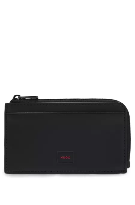 Faux-leather logo card holder with zipped coin pocket