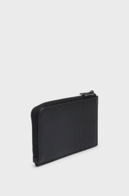 Porte-cartes en similicuir avec logo et poche zipp&eacute;e pour la monnaie, Noir